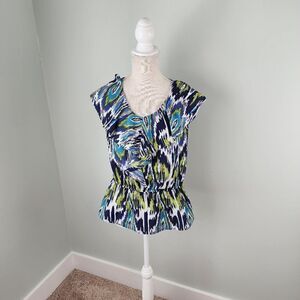 WDNY Women’s Scoop Neck Cap Sleeve  Elastic Waist Waterfall Top Size Small